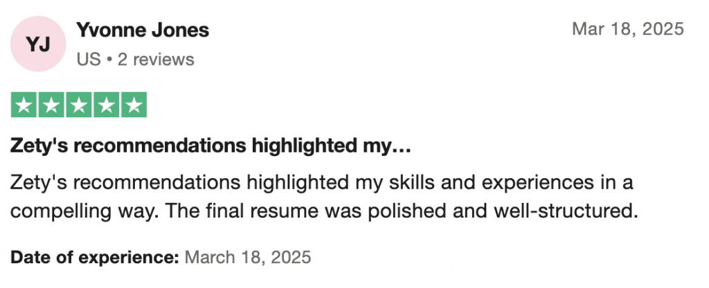 Zety Review 5 Stars Trustpilot