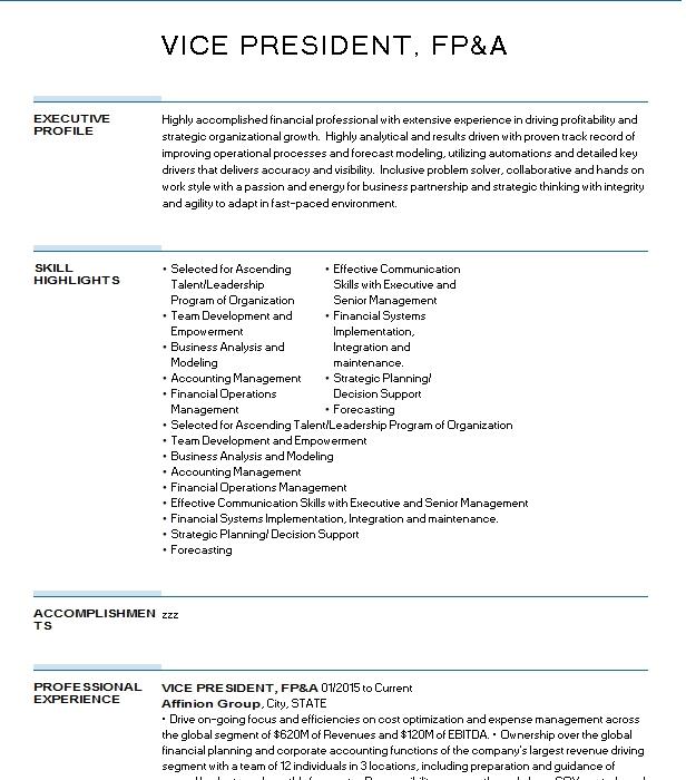 Vice President Fp A Resume Example