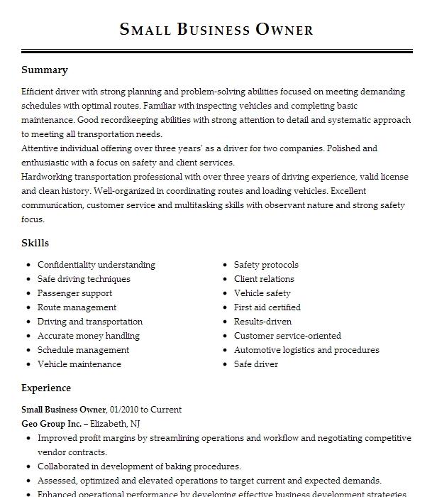 Small Business Owner Resume Example