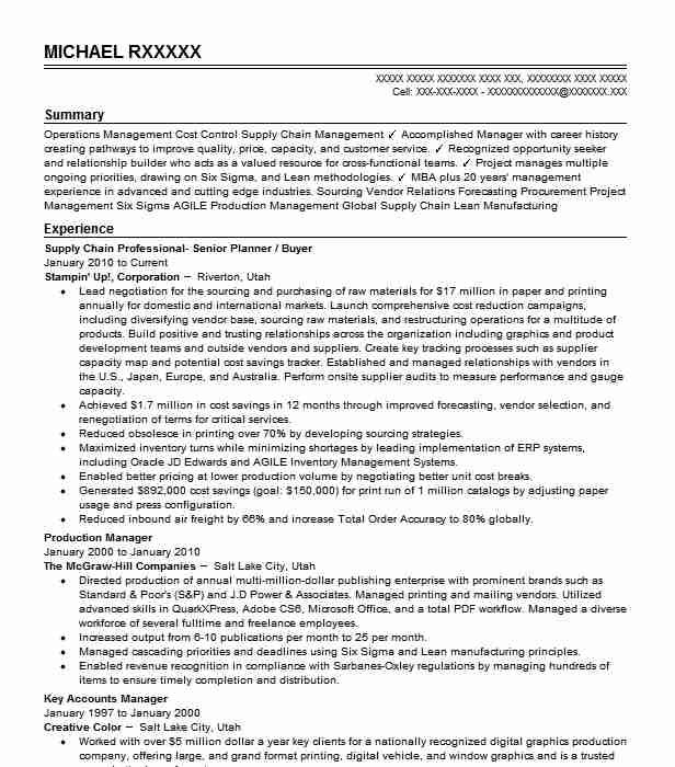 Senior Supply Chain Planner Resume Example