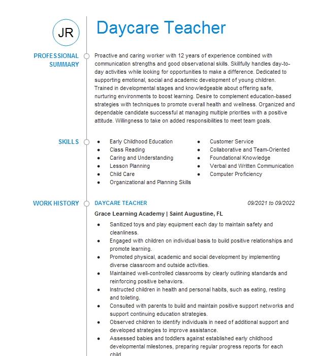 resume examples for daycare teacher