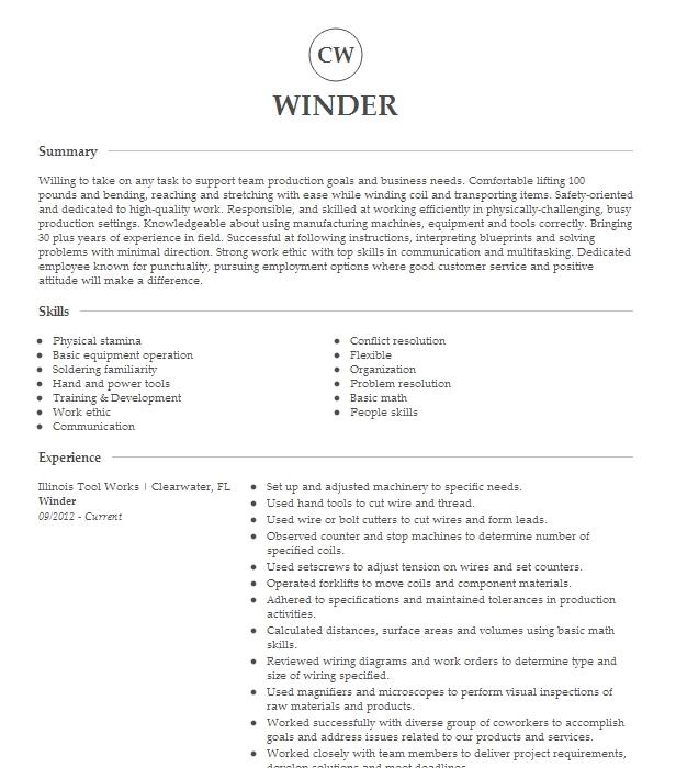 Winder Resume Example