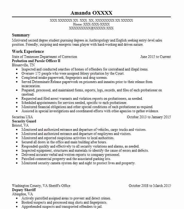 Parole Parole Probation Officer Ii Resume Example 1104