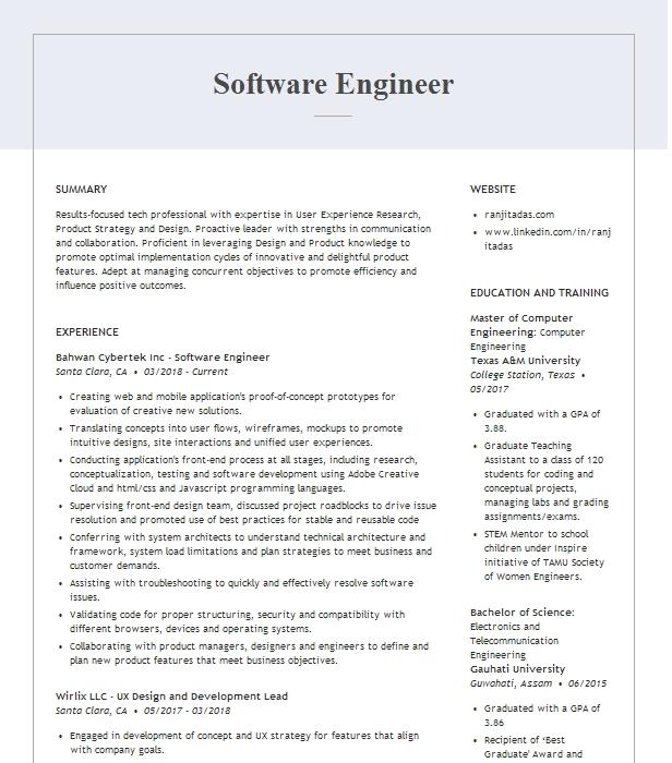 Software Engineer Resume Example