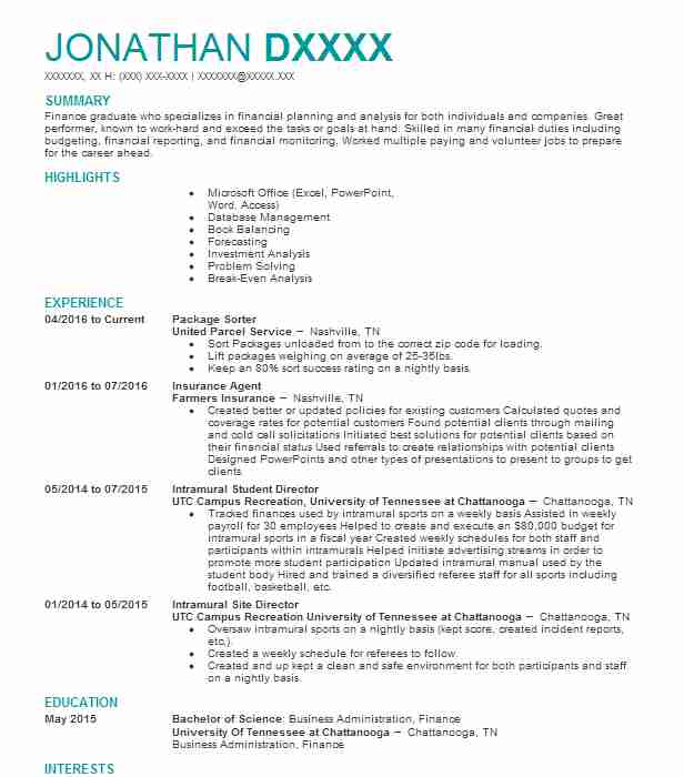 Package Sorter Resume Example