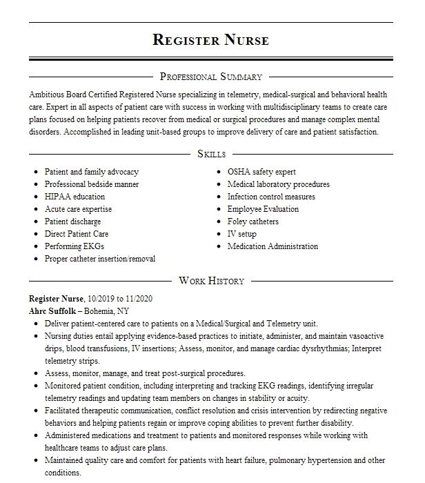 Register Nurse Resume Example