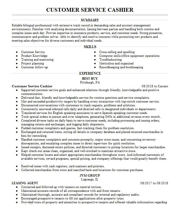 Customer Service Cashier Resume Example 3202