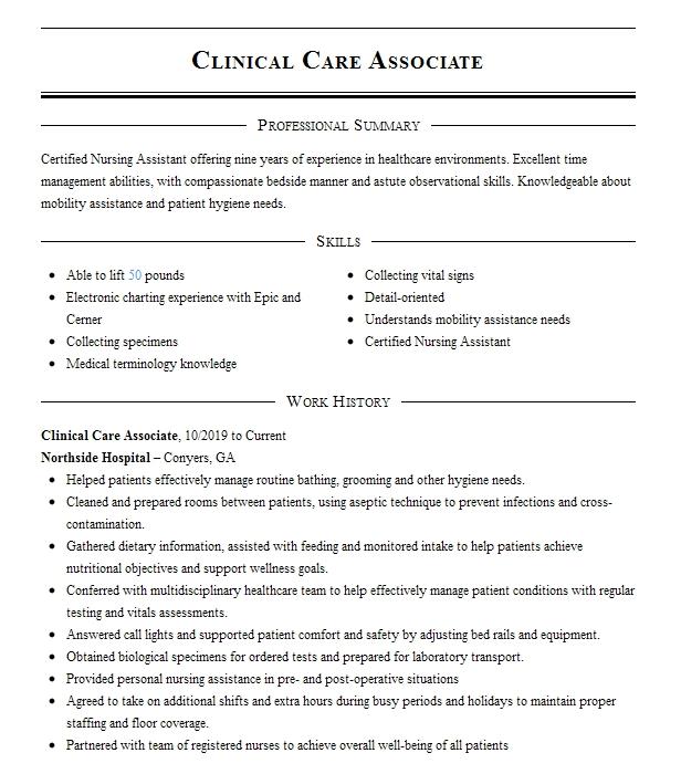 clinical-care-associate-cca-resume-example