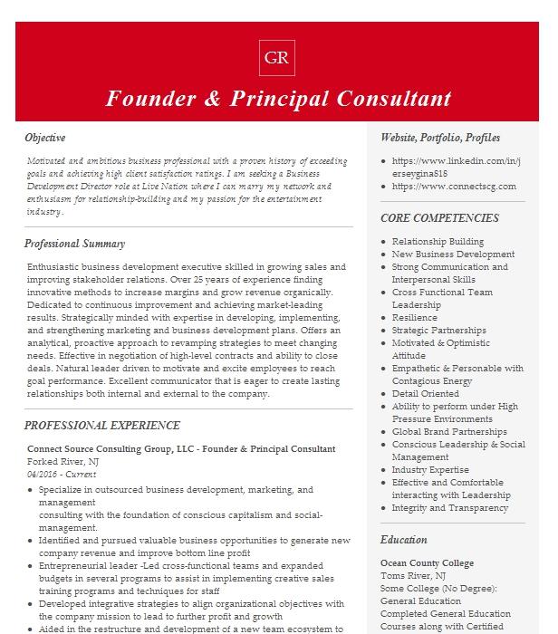 Founder Principal Resume Example