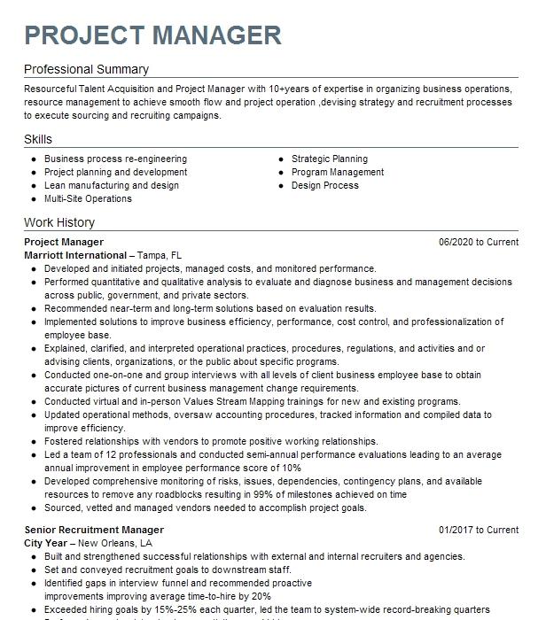 Project Manager Resume Example