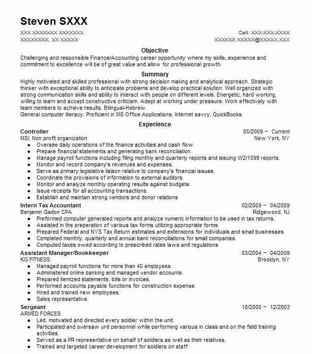 Controller Resume Example