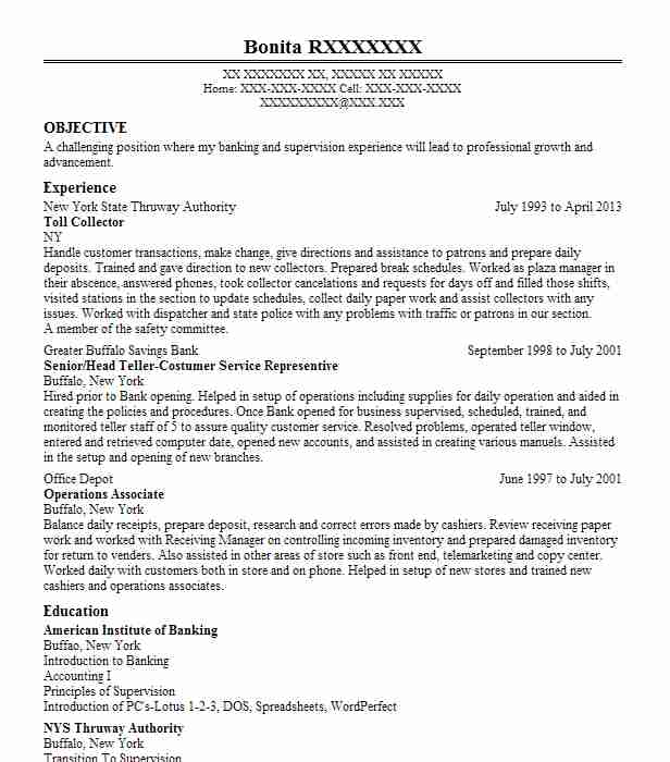 Toll Collector Resume Example