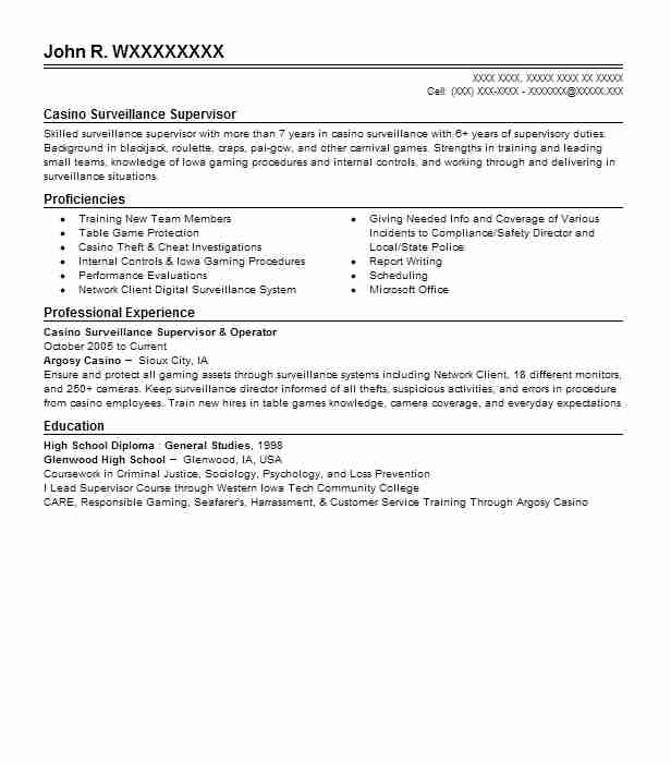 Casino Surveillance Officer Resume Example