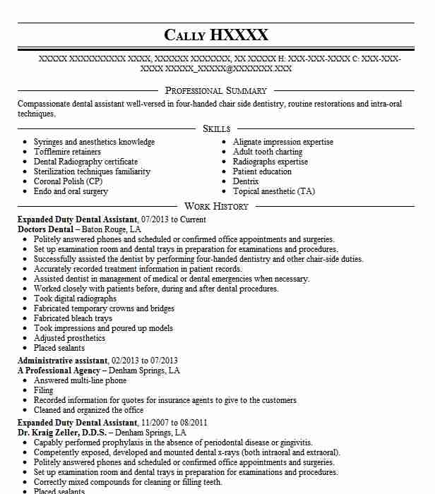 Expanded Function Dental Assistant Resume Example