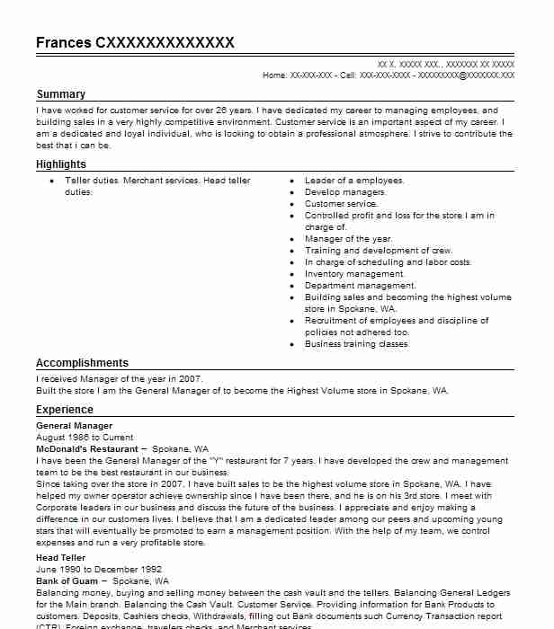 General Manager Resume Example