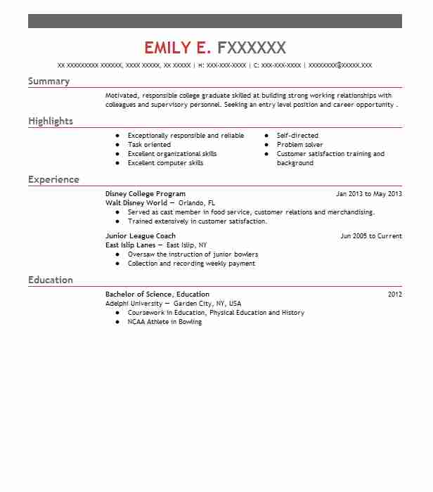 Disney College Program Housekeeping Resume Example