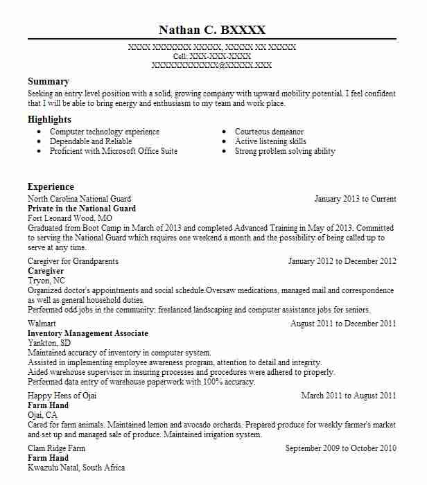 National Guard Intel Resume Example