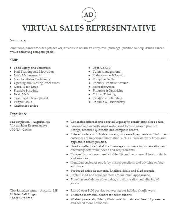 Virtual Sales Expert Resume Example