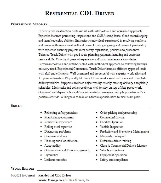 house driver job description for resume