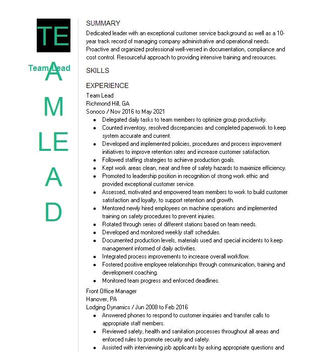 team-lead-resume-example