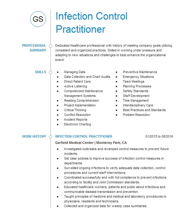 Infection Control Practitioner Resume Example