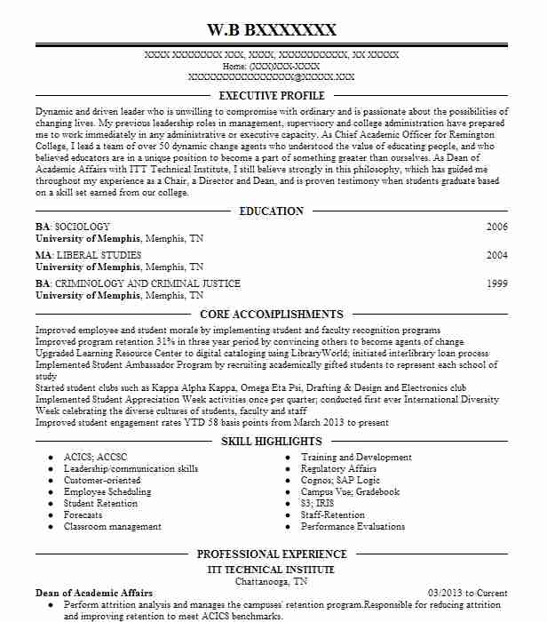 Professor Dean Of Academic Affairs Resume Example