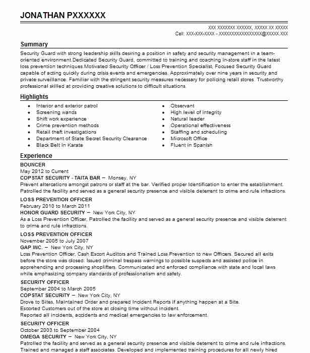 Bouncer Resume Example