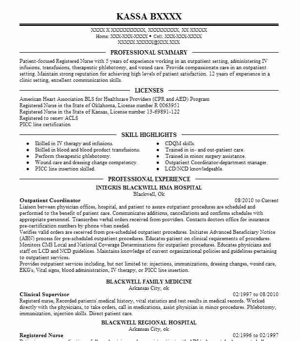 Outpatient Coordinator Resume Example