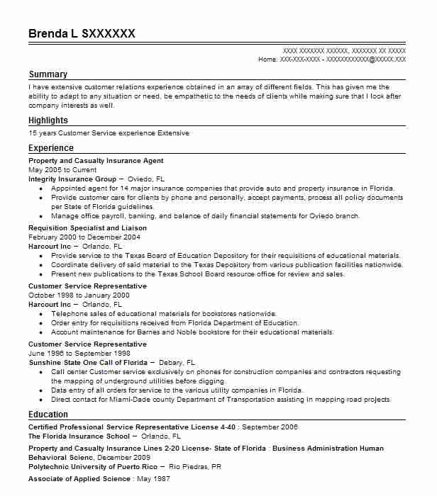 Property And Casualty Agent Resume Example