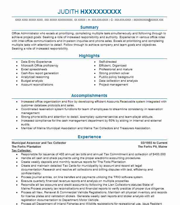 Tax Collector Officer Resume Example