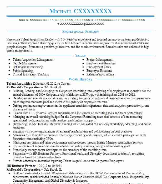 Talent Acquisition Director Resume Example