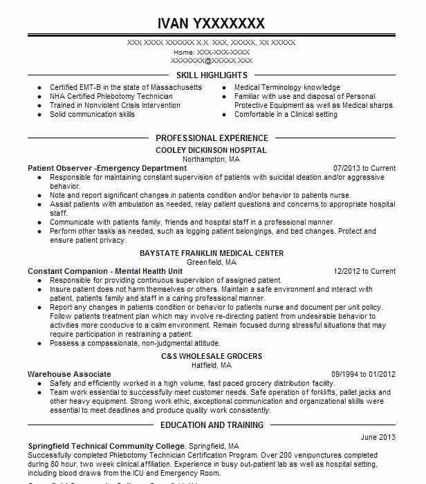 Medical Assistant Patient Observer Resume Example