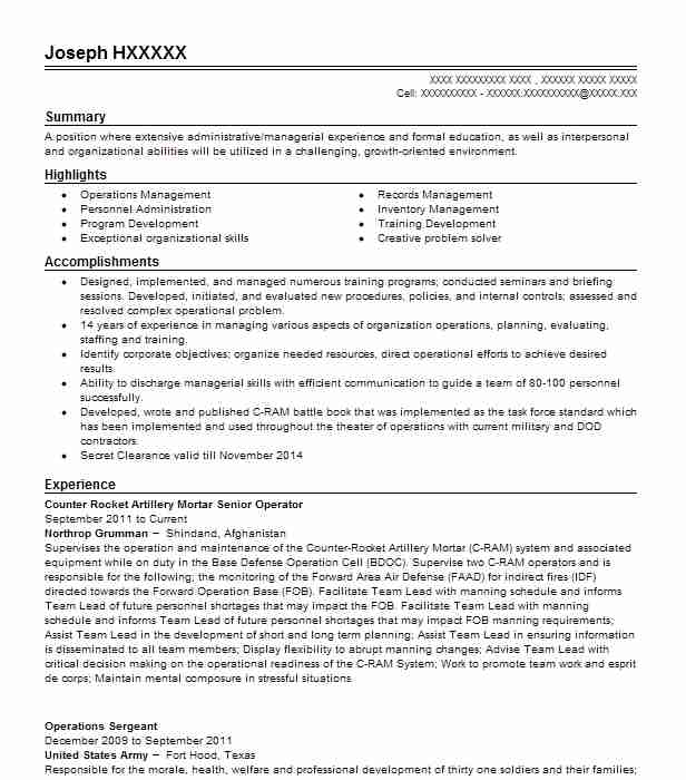 Artillery Mechanic (91p) Resume Example