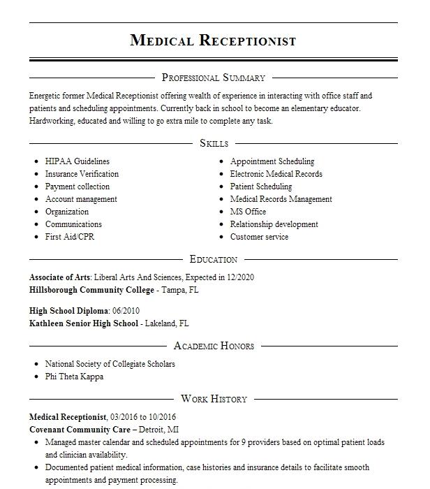 Medical Receptionist Resume Example