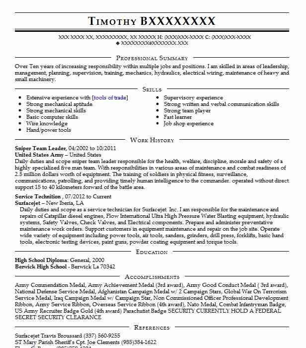 Scout Sniper Team Leader Resume Example