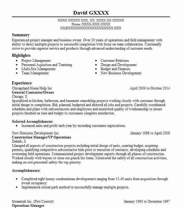 Owner, General Contractor Resume Example