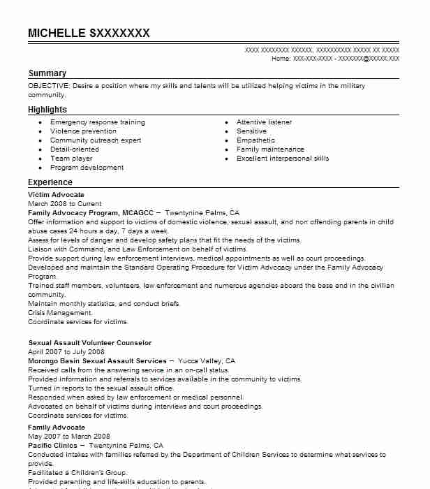 Victim Advocate Resume Example