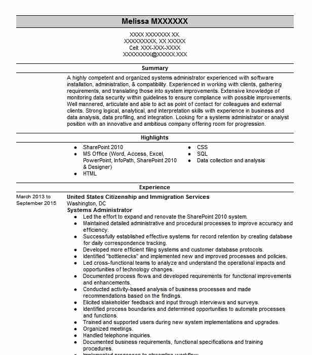 Systems Administrator Resume Example