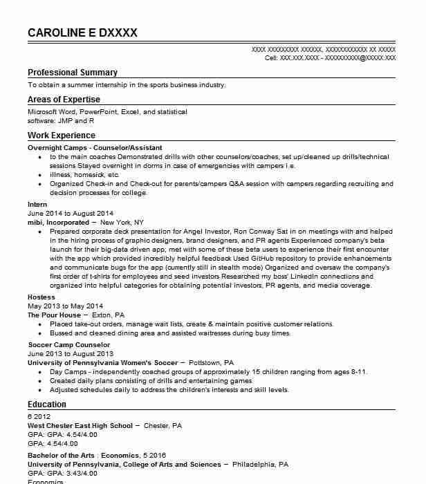 Camp And Overnight Lead Counselor Resume Example