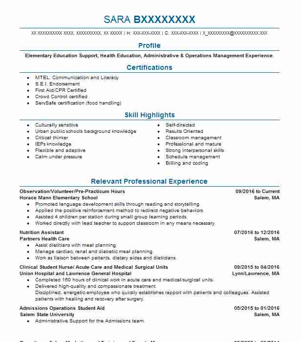 Medical Assistant Clinical Student Resume Example