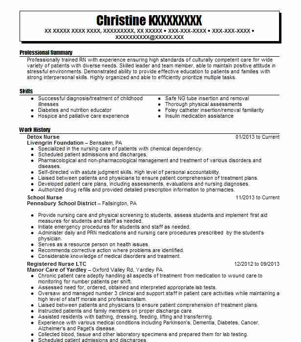 Detox Nurse Resume Example