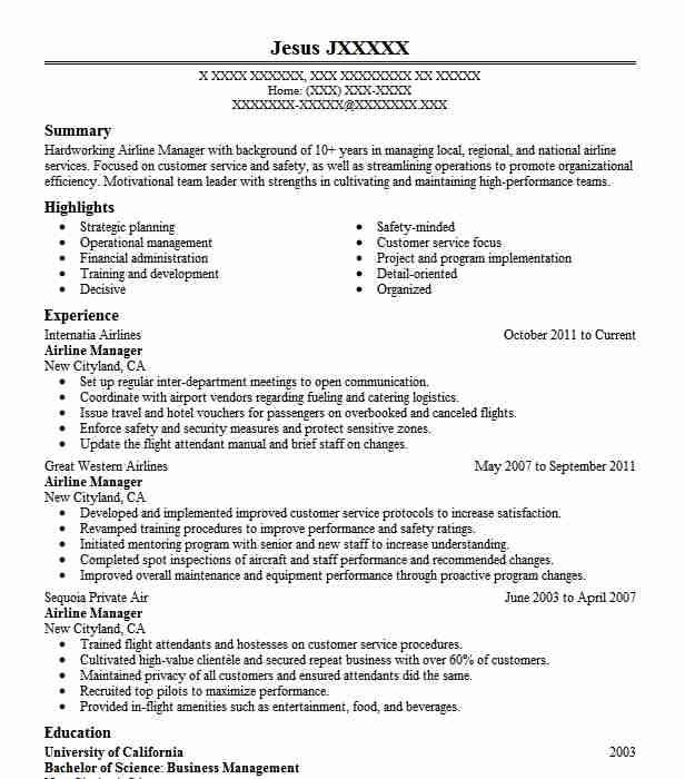 Airline Manager Resume Sample MintResume, 55% OFF