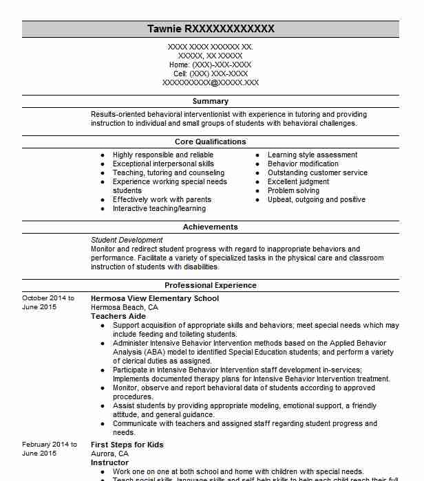 Teachers Aide Resume Example