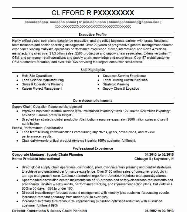 Supply Chain Planning Lead Resume Example