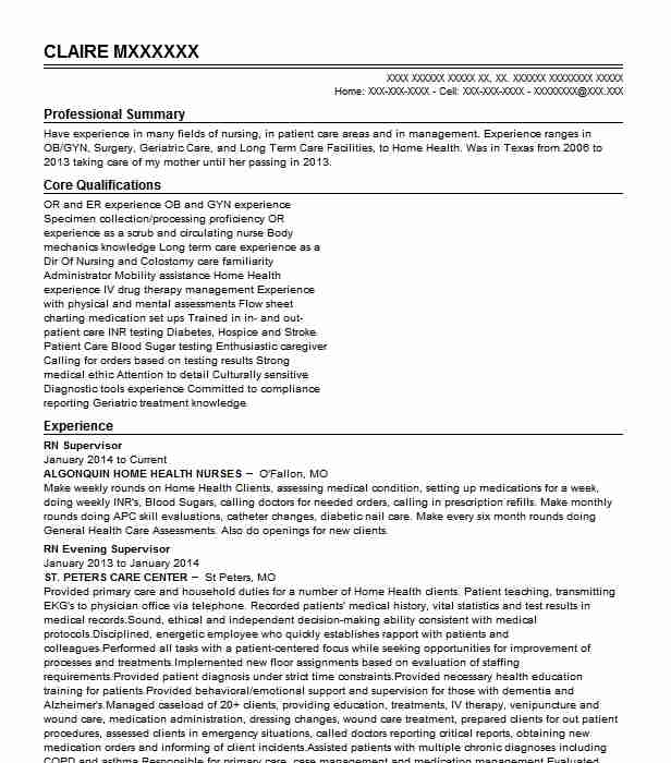 resume for rn supervisor