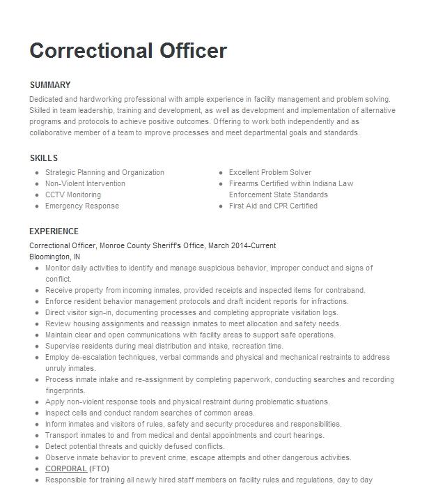 Correctional Officer Resume Example