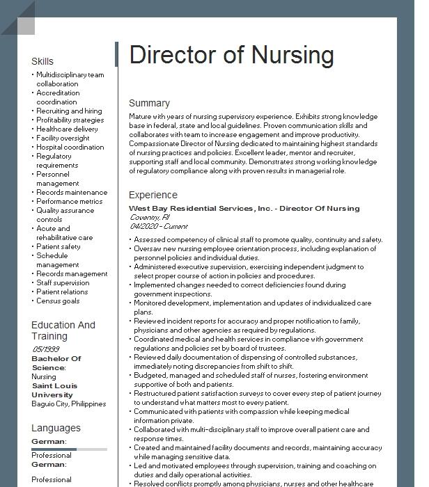 Director Of Nursing Resume Example 8898