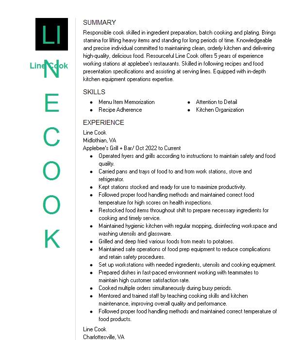 Line Cook Resume Example