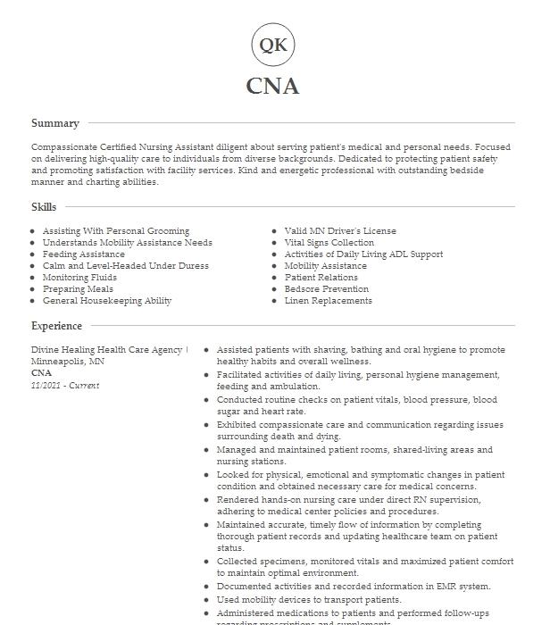 Cna Resume Example