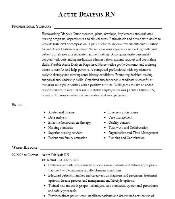 Perineal Dialysis Rn Resume Example